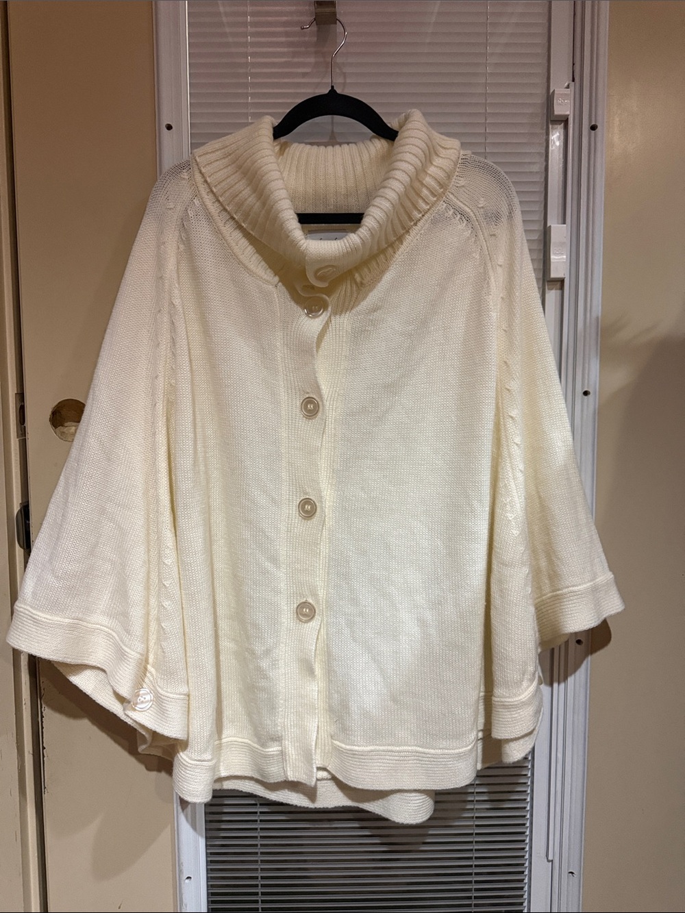 Anthony Richards Cream Button-Up Shawl Collar Poncho